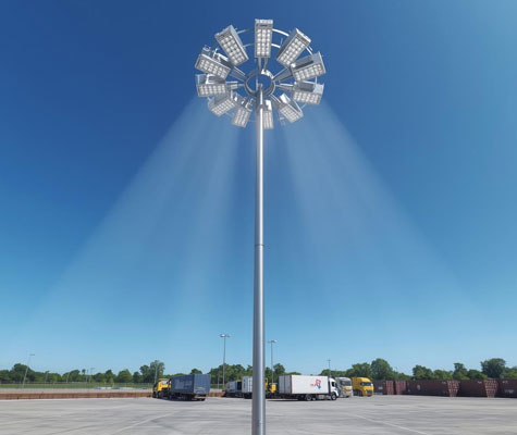 Non-motorised high mast pole for outdoor and industrial lighting
