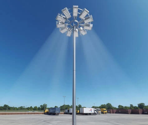 Non-motorised high mast pole for outdoor and industrial lighting